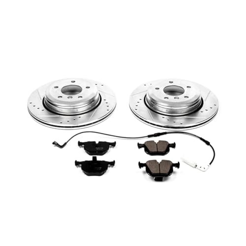 Image of PowerStop Rear Brake Kit for BMW 525i 2004-07 |528i 2008-09 |530i 2004-07 - Drilled and Slotted Disc Rotors with Carbon-Fiber Ceramic Brake Pads Replacement, K5361