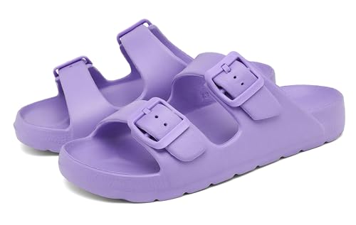 Image of INMINPIN Boys Girls Double Buckle Slide Sandals Comfort Beach Pool Shower Slippers Adjustable Indoor Outdoor Little Kid /Big Kid