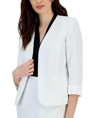 Kasper Womens Cardigan-Style Blazer- Rolled Cuff Sleeves