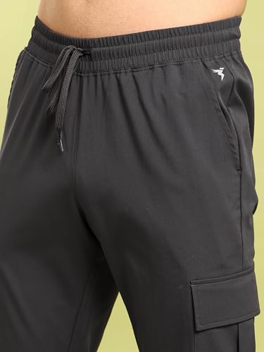 Image of TECHNOSPORT Men's Regular Fit Mid Rise Polyester Solid Cargos for Activewear, Regular Use and Quick Dry