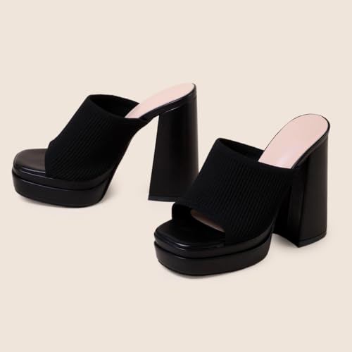 Elegant High Chunky Heel Mule Sandals for Women Chic Platform Summer Slip-Ons Block Heel Wedge Shoes with Knit Upper Fashionable Dressy Evening Party Shoes4