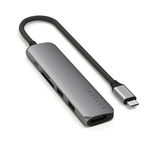 Satechi 6 in 1 USB C Hub Multiport Adapter (Space Gray, Slim Plus)