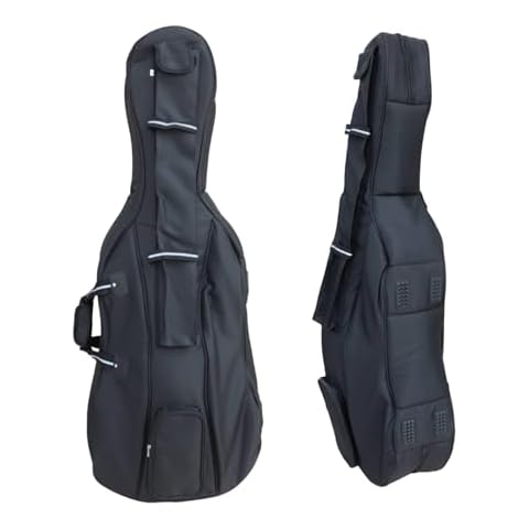 WUQIMUSC Cello Gig Bag, 4/4 Size, Nylon Exterior, 20mm Thick Foam Padding, Adjustable Backstraps, Multiple Pockets, Front Accessory Storage, Back Sheet Music Pocket, Cello travel soft case (Black) Cover
