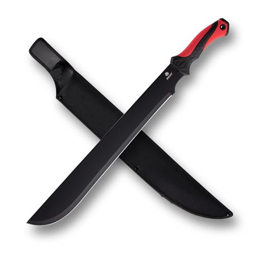 REAT Gardening Heavy Duty Machete,24" Full Tang Machete with Shaeth,Ergonomic No-Slip Handle,Machetes for Bushcraft, Outdoor Hunting, Garden Cutting Trees and Yard Work (Red)
