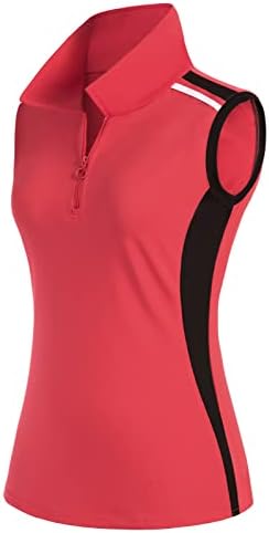 Women's Sleeveless Golf Tennis Polo Shirts Athletic Workout Outdoor T-Shirts Quick Dry Activewear (Red L)