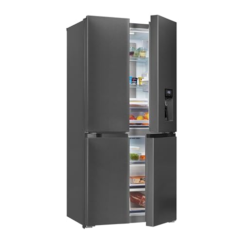 Exquisit® Frigorífico Americano 4 Puertas, Capacidad 432L, Rango Energético E, No Frost, Display Digital, Cajones Verduleros, Dispensador de Agua, Color Inox, Dimensiones 183x83,6x63,6 cm.