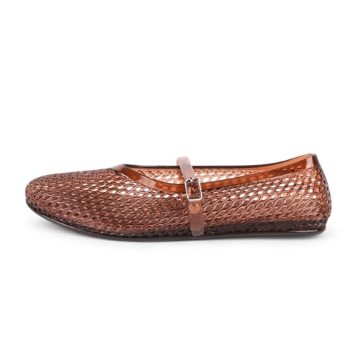 Mesh Jelly Mary Janes Flats Sandals for Women Strap Buckle Jellies Shoes Comfortable Round Toe Summer Beach Classy Casual
