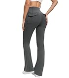 CÉLLOT Women's Flared Leggings with Pockets Women's Fitness Leggings Butt Lifting Fitness Yoga Leggings Exercise Pants Activewear Outdoor（Darkgray-M）
