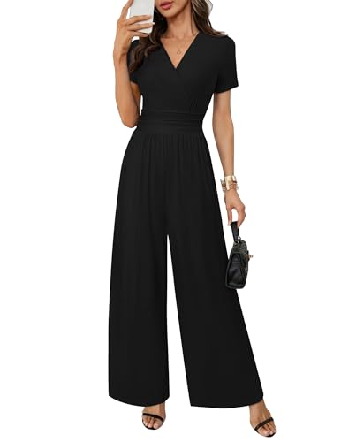 LOOKBOHO Women Casual Summer Jumpsuits Dressy 2025 Short Sleeves Deep