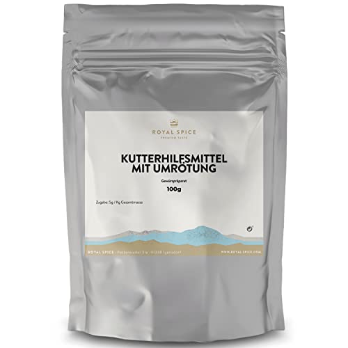 Royal Spice Kutterhilfsmittel mit Umrötung 100g - 100g, 500g & 1kg - Ultra ergiebig für bis zu 20kg - Zur Herstellung von Brühwürsten, Leberkäse, Aufschnitt, Bierschinken mit Pökelsalz