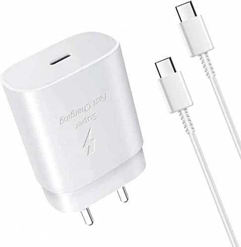 Image of MMAK 25W Charger USB-C Super Fast Charging Adapter Compatible for Galaxy S21 /S21+ /S21 Ultra /S20 /S20+ /S20 Ultra /Note 10,20 /Note 20 Ultra /Note10+, with Cable, White
