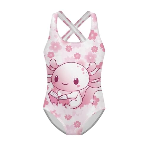 Image of Girls One Piece Swimsuits Axolotl Cross Back Swimwear Beach Summer Quick Dry Beach Bathing Suit