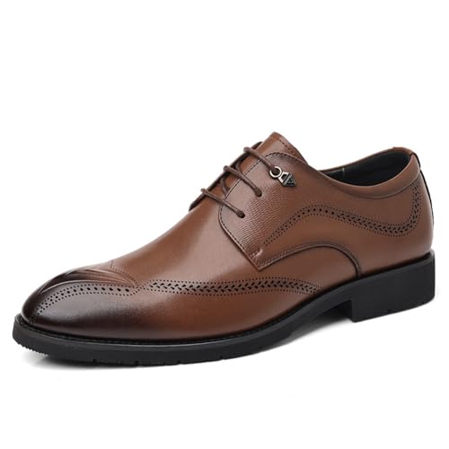 Men's Leather Brogue Oxford Shoes Classic Round Toe Block Heel Lace-Up Business Dress Shoes Retro Derby Oxford