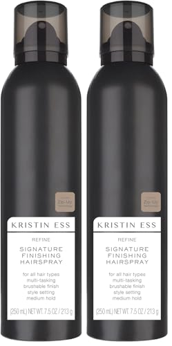Image of Kristin Ess Hair Refine Signature Finishing Hairspray for Hair Styling - Flexible Hold, Brushable Texture, Style Support for Straight, Textured, Wavy or Curly hair, Vegan, 7.5 oz (Pack of 2)