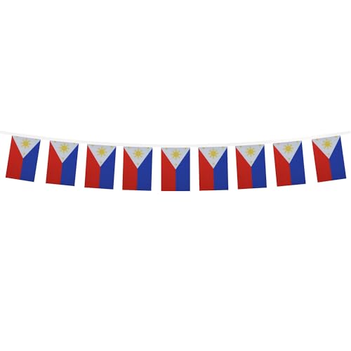 Image of AZ FLAG Philippines 6 meters BUNTING Flag 20 flags 9'' x 6'' - Filipino STRING flags 15 x 21 cm