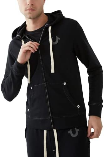 True Religion mens Buddha Logo Zip Hoodie Hooded Sweatshirt, Black, Medium US