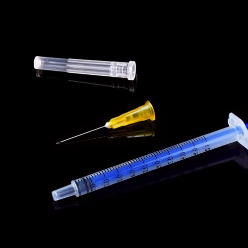 Image of 100 Pack 1ml 25Ga Plastic Syringe with Measurement for Scientific Labs, Industrial Dispensing Animal and Pet Supplies, Disposable Individually Wrapped (100, 1ml 25Ga)