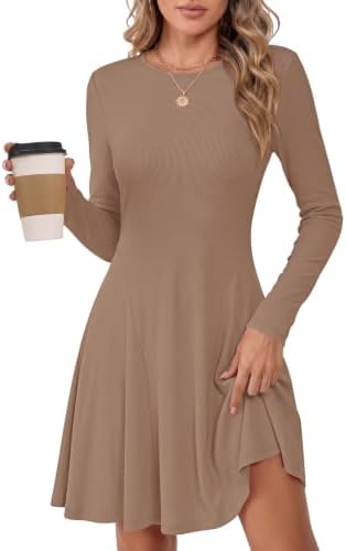 MOLERANI Damen Strickkleid A-Linie Langarm Rundhals Gerippt | Rundhals, weicher dehnbarer Rippstoff schmeichelt der Figur. Ideal für Herbst und als Layer unter Wintermänteln