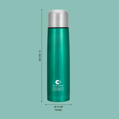 Image of Clay Craft VACBOTT Terra Double Walled 18 Hours Hot and 24 Hours Cold Water Bottle-750ML, 2-Piece(Green) Leak Proof|Easy to Carry|Gym Bottle|Home|Kitchen|Hiking|Travel Bottle|BIS Certified