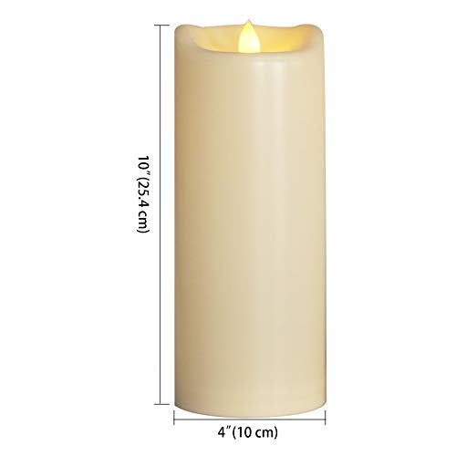 Image of Waterproof Outdoor Battery Operated Flameless Tall Pillar Candle with Timer Large White Plastic Realistic Flickering Fake Electric LED Light for Lantern Wedding Christmas Decorations D4 inchxH10 inch