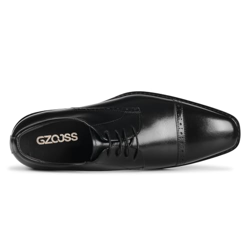 Image of Men Cap Toe Derby Shoes Open Lacing Wide Fit High Instep Full Grain Polished Leather Brogue Formal Dress Shoes for Wedding Groom Business Black Tie