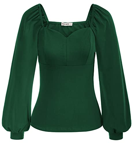 Women's Long Sleeve Blouse Plus Size Sweetheart Neckline Shirt Tops Work Office Business Atrovirens Xxl #TOP4