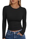 Trendy Queen Womens Long Sleeve T Shirts Fall Basic Tops Black S