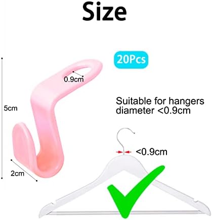 Bakecat Hanger Connector Hooks, 20 Pcs Clothes Hanger Hooks Super Space Saving for Wardrobes, Pink