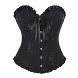 Générique Corset Noir Femme Bustier Rétro Elegant Embroidered Sexy Gothique Steampunk Medieval Pirate Vampire Halloween Vetement Grande Taille pour Habiller Robe et Robes de Soirée Deguisement,M