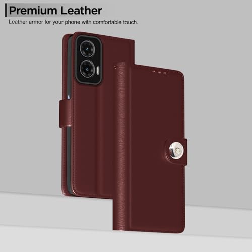 Image of Pikkme Flip Cover Leather Finish | Inside TPU with Card Pockets | Wallet Stand and Shock Proof | Complete Protection Button Flip Case for Moto G35 5G(Brown)
