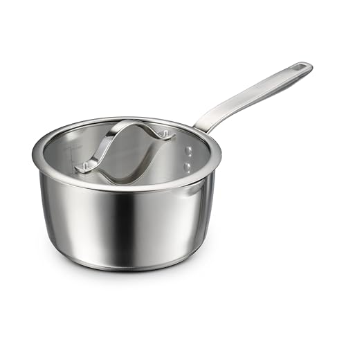 Image of Tramontina Tempo Tri-Ply Base Stainless Steel 3-Quart Sauce Pan with Glass Lid, Induction-Ready Saucepan, Oven-Safe, Dishwasher-Safe
