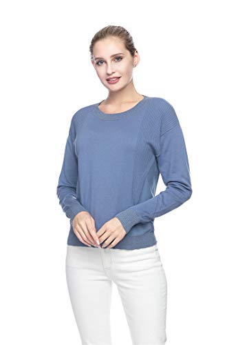 Adory Sweety Pullover For Women Crewneck Long Sleeve Casual Fashion Design Lightweight Knit Spring Knit Sweater Block Asymmetric Blue L #TOP1