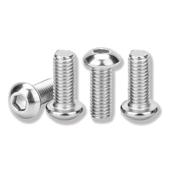 Metuja M8-1.25x20mm Button Head Socket Cap Bolts Screws50pcs, Stainless Steel, Full Thread, Silver, Allen Hex Drive