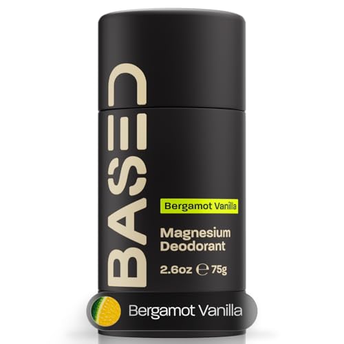 BASED Performance Deodorant For Men, All Day Odor Protection, Aluminum Free with Magnesium, Beeswax & Shea Butter, 100% Paraben, Sulfate, Phthalate Free, Naturally-Derived Bergamot Vanilla Scent