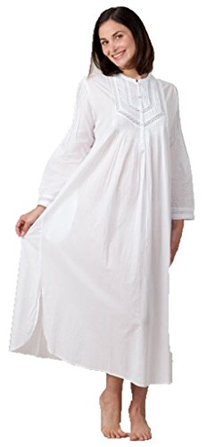 LA CERA Women's Long Sleeve Nightgown S White