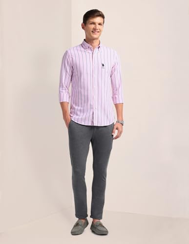 Image of U.S. Polo ASSN. Striped Regular Fit Cotton Shirts for Men - 100% Cotton, Full Sleeve Mens Casual Shirts