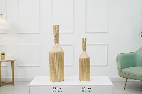 Image of Leewadee Decorative Tall Floor Vase for Living Room Decor, 34 inches, Gold, Resin