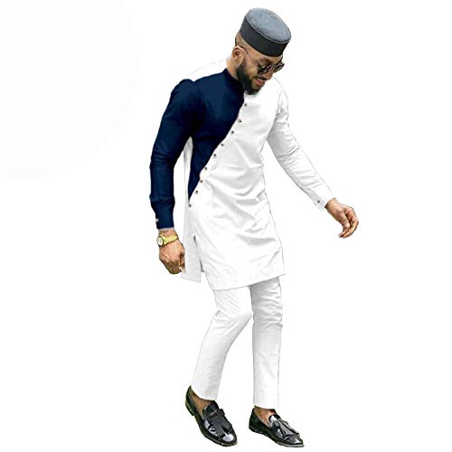 africa-pride Bazin Riche Men 3 Pieces Pants Sets African Men Clothes Casual Men Shirt Pants and Hat Sets Traditional XX-Large 11 14