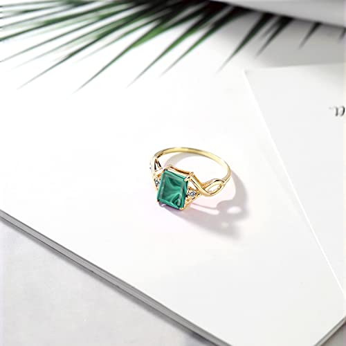 Gem Stone King 3.57 Cttw Green Malachite and White Diamond 18K Yellow Gold Plated Silver Ring for Women | Gemstone Birthstone | 9X7MM Emerald Cut | Available In Size 5, 6, 7, 8, 94