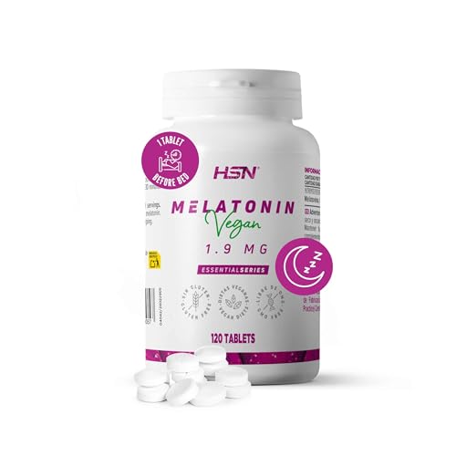 HSN Melatonina 1,9mg | 120 Tabletas de Acción Rápida | La Melatonina contribuye a disminuir el tiempo necesario para conciliar el Sueño + Aliviar Jet Lag | No-GMO, Vegano, Sin Gluten