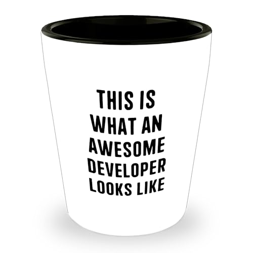Funny Developer Quote Shot Glass, Gifts from Men to Developer Friends, Birthday Unique Gifts for Developer, What an Awesome Developer Looks Like, 1.5oz Ceramic, Microwave and Dishwasher Safe