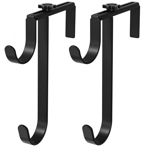 niffgaff 2pcs Double Pool Pole Hooks Adjustable Thickened Panel Pool Fence Equipment Hooks Metal Hangers for Hanging Tool for Vinyl Fence Pool Wall Skimmers Hose Swimming Pool Accessories Black