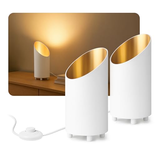 SSC-LUXon AUREVA 2er Set Bodenlampe Innen weiß gold - Stehlampe mit GU10 Fassung Dekolampe 22 cm für Ambientebeleuchtung im Wohnzimmer oder Schlafzimmer
