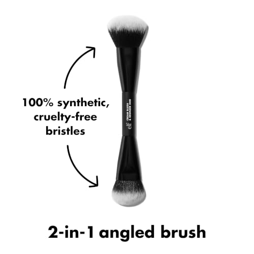 e.l.f. Dual-Ended Cream + Powder Brush – dwa w jednym pędzle do makijażu dla pięknego, Airbrushed, wegański, nietestowany na zwierzętach