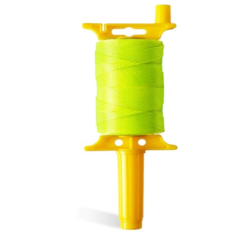 Mason Line with Handle Reloadable Reel #18 Braided Nylon Line 600 Feet of High Strength Nylon Line for Gardening or Masonry Tools Kite Twine Fluorescent Yellow
