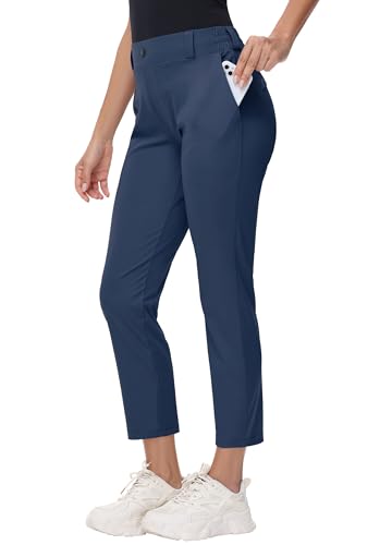 MIVEI Women's Stretch Golf Pant - 7/8 Ankle Work Travel Teacher Casual Business Sweatpants with Belt Loops Zip Pockets UPF50