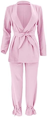 Womens Spring Tops&Pants Set Solid Color Tie Long Sleeve Suit Top Fashion Casual Beamtie Pants Set 2 Womens Spring Tops&Pants Set Solid Color Tie Long Sleeve Suit Top Fashion Casual Beamtie Pants Set