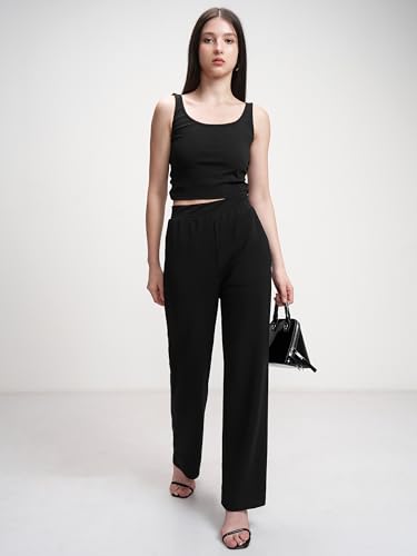 Image of Tokyo Talkies Chic Crop Top & Drawstring Trousers Co-ord Set | Shoulder Strap | Stylish | Perfect for Casual Outings & Vacations | Women Co-Ord Set | Co ord set for women