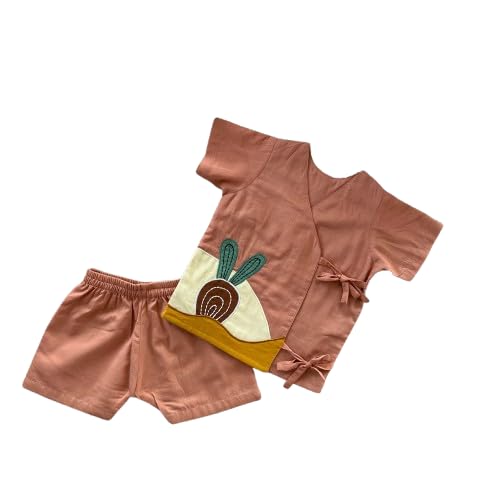 Image of Organic Cotton Jhabla Set for Infants and Toddlers | Front Buttons Unisex Jabla | Soft Mulmul