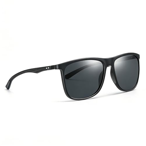 Image of Carbon Fiber Polarized Sunglasses for Men Women, Retro Square Frame, UV400 Protection HD Lens, Driving Fishing Sports